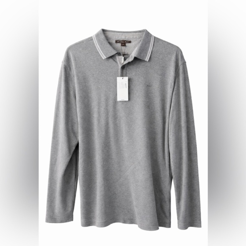 Michael Kors Gray Long Sleeve Polo Shirt Size Large NWT